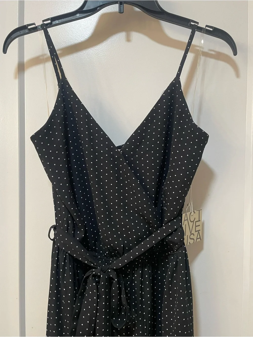 Active USA Jumpsuit BLK Polka Dot Jumper Wide Leg Women's SZ Medium, NEW! Cute!